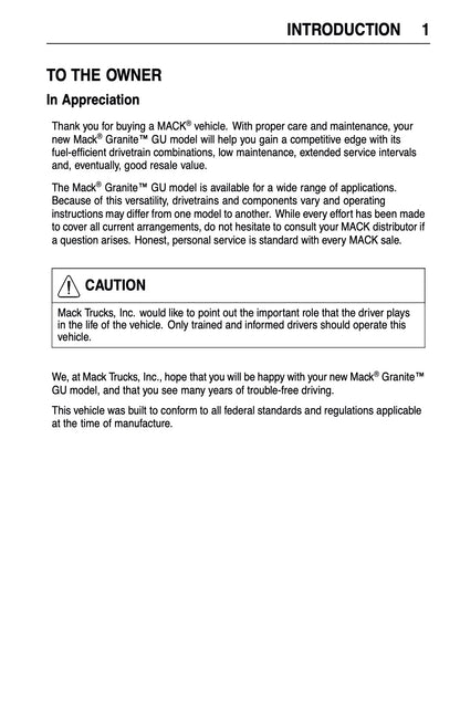 2009 Mack Granite Series Owner's Manual | English