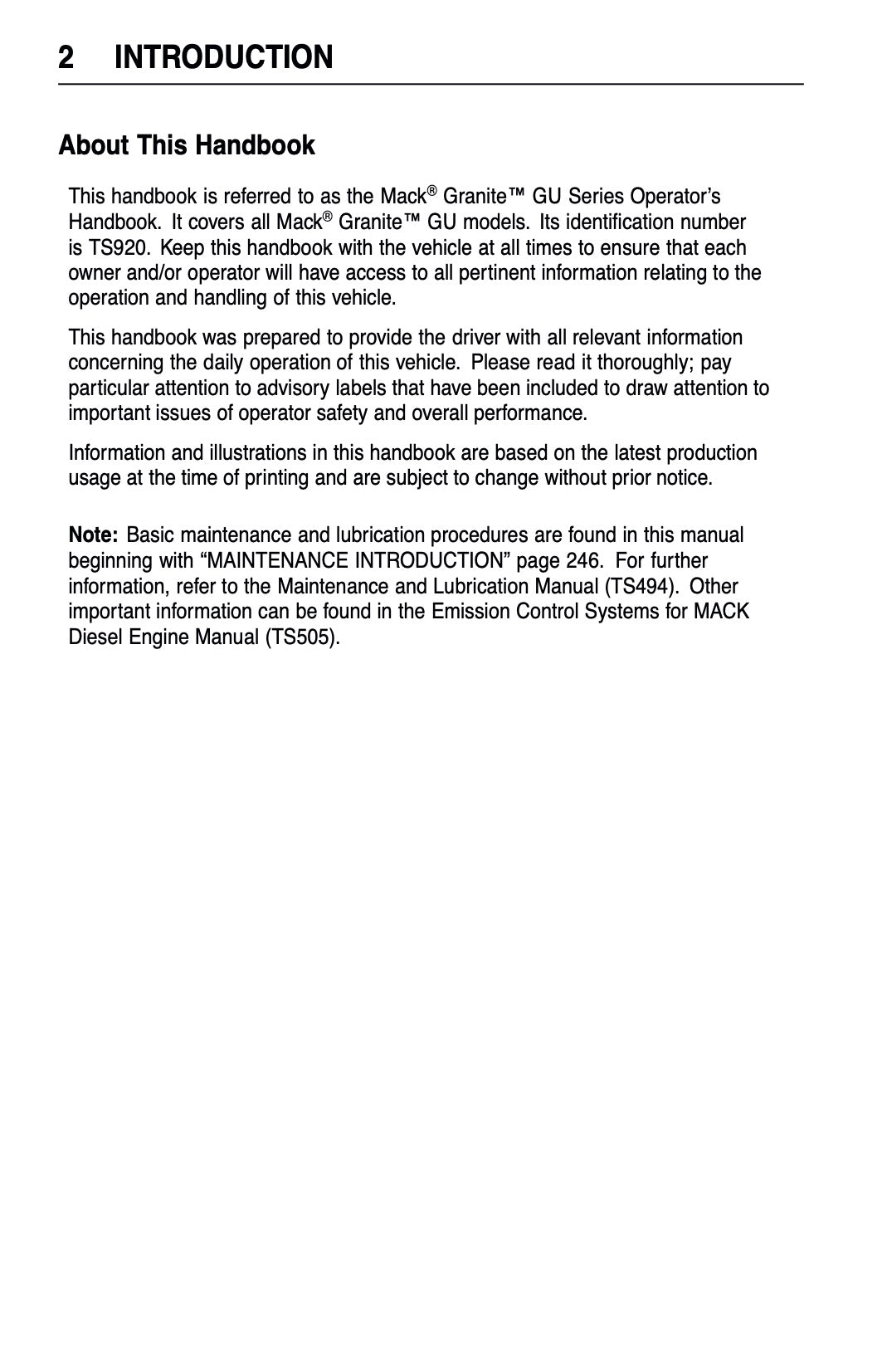 2009 Mack Granite Series Owner's Manual | English