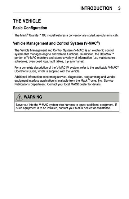 2009 Mack Granite Series Owner's Manual | English