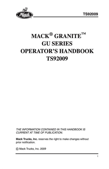 2009 Mack Granite Series Owner's Manual | English