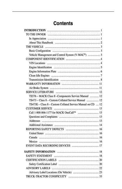 2009 Mack Granite Series Owner's Manual | English