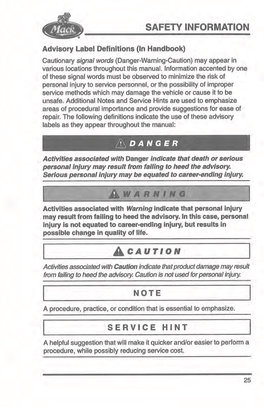 2000 Mack MR Series Owner's Manual | English