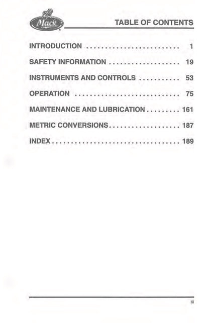 2000 Mack MR Series Owner's Manual | English