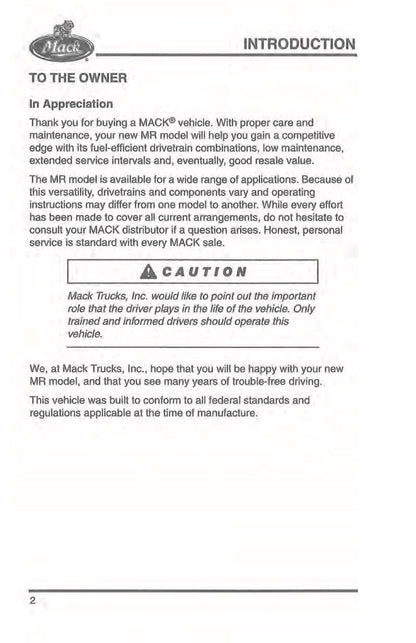 2000 Mack MR Series Owner's Manual | English