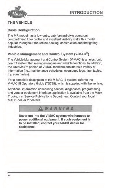 2000 Mack MR Series Owner's Manual | English