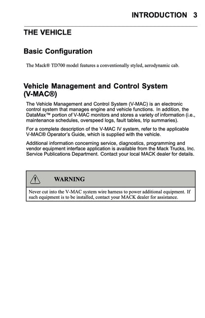 2010 Mack TD700 Series Owner's Manual | English