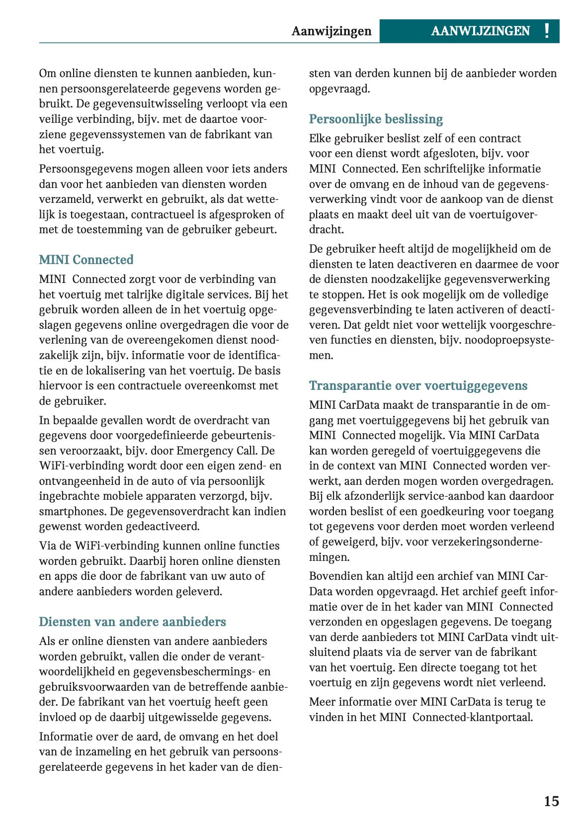 2022-2023 Mini Cabrio Owner's Manual | Dutch