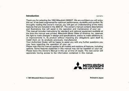 1992 Mitsubishi 3000GT Owner's Manual | English