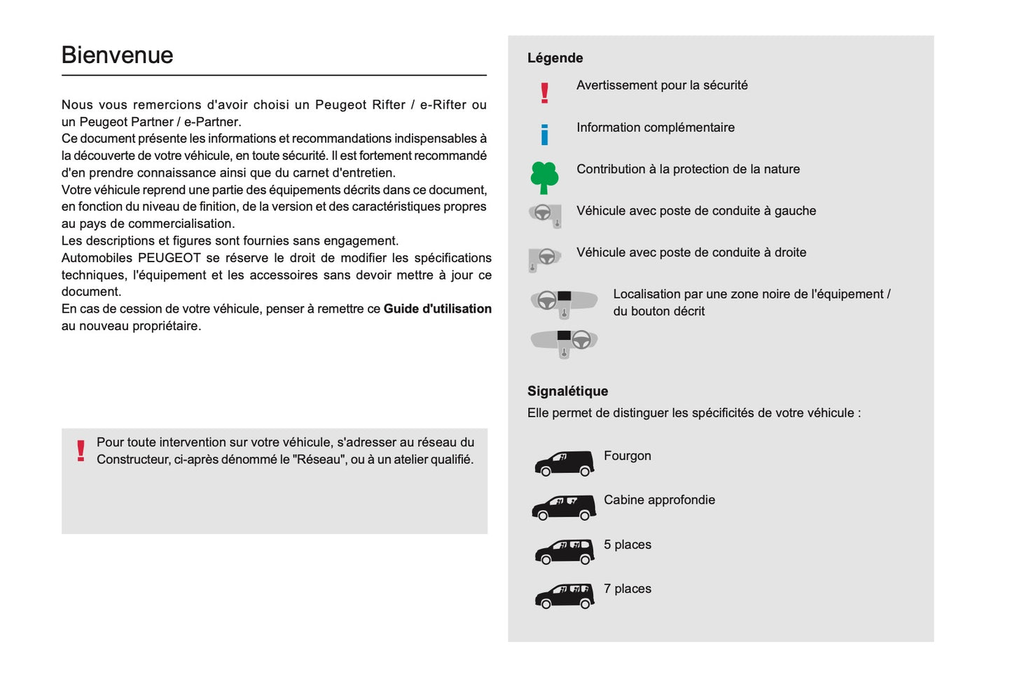 2021-2024 Peugeot Rifter/Partner Manuel du propriétaire | Français