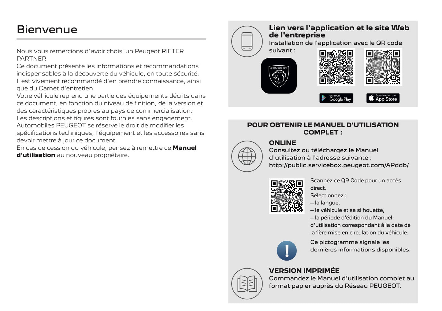 2025 Peugeot Rifter/Partner Owner's Manual | French