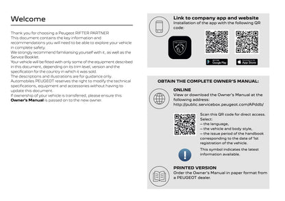 2025 Peugeot Rifter/Partner Owner's Manual | English