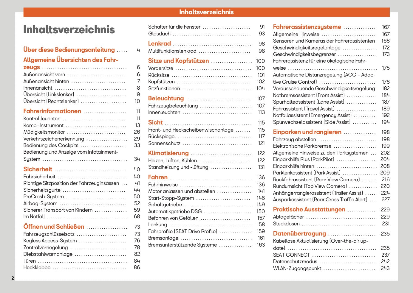 2025 Seat Ateca Owner's Manual | German