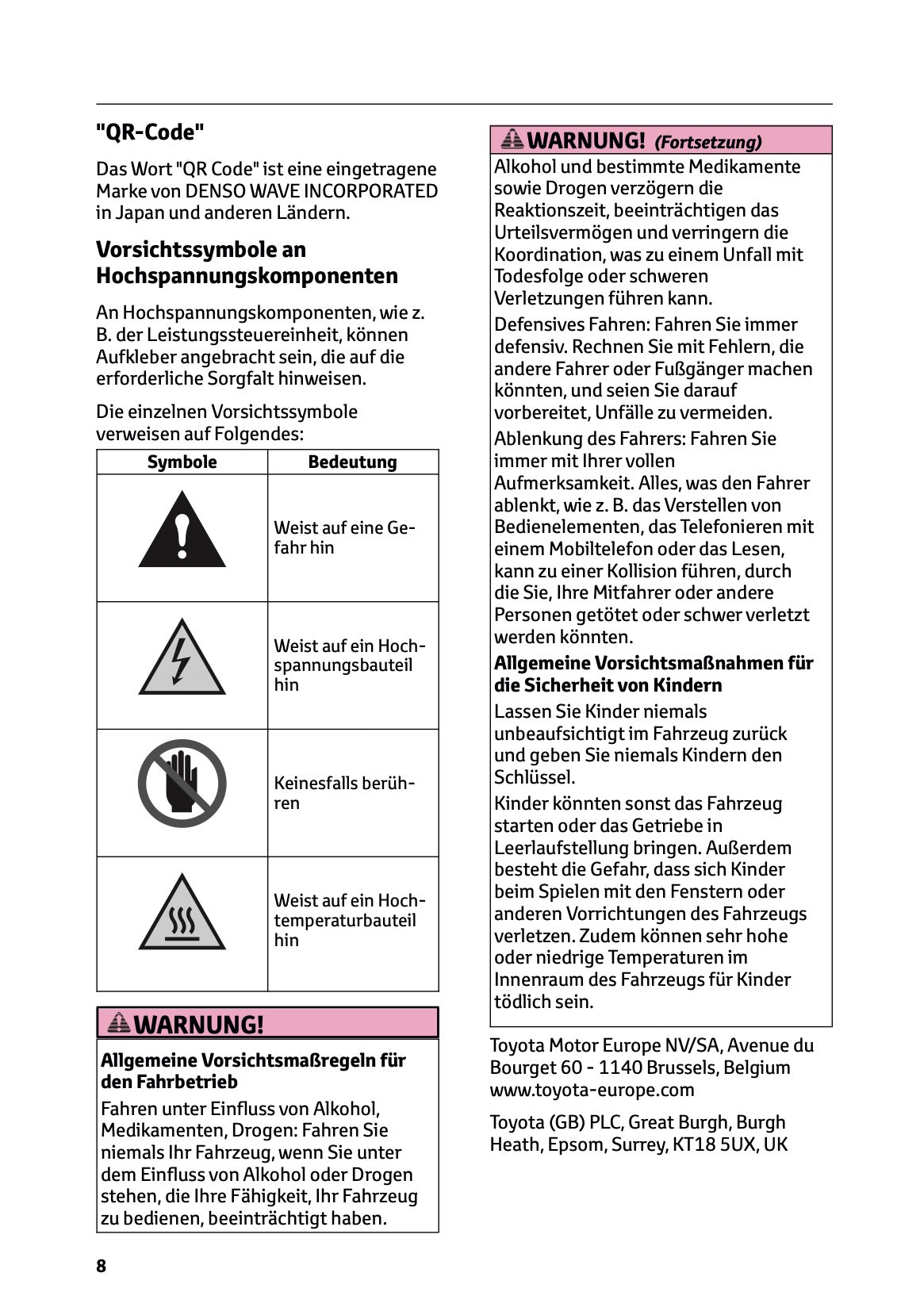 2025 Toyota Corolla Cross Hybrid Owner's Manual | German