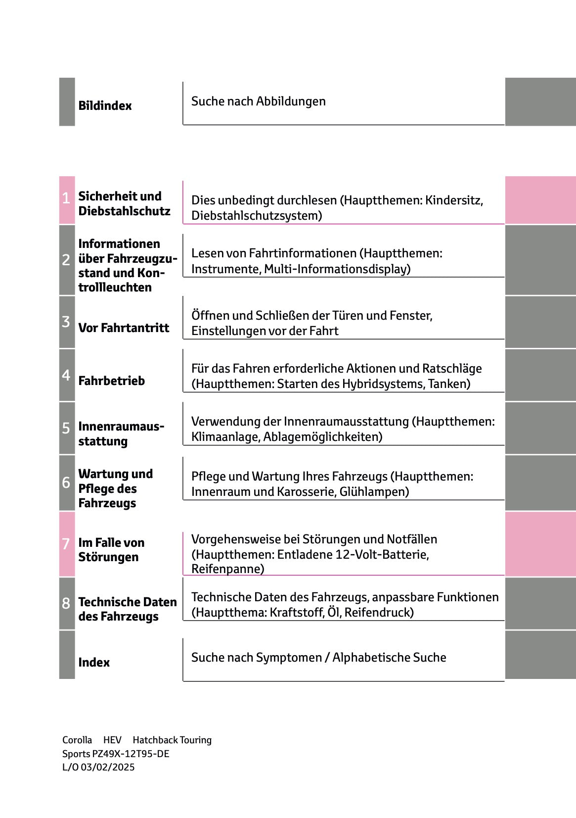 2025 Toyota Corolla Hybrid Hatchback/Touring Sports Bedienungsanleitung | Deutsch