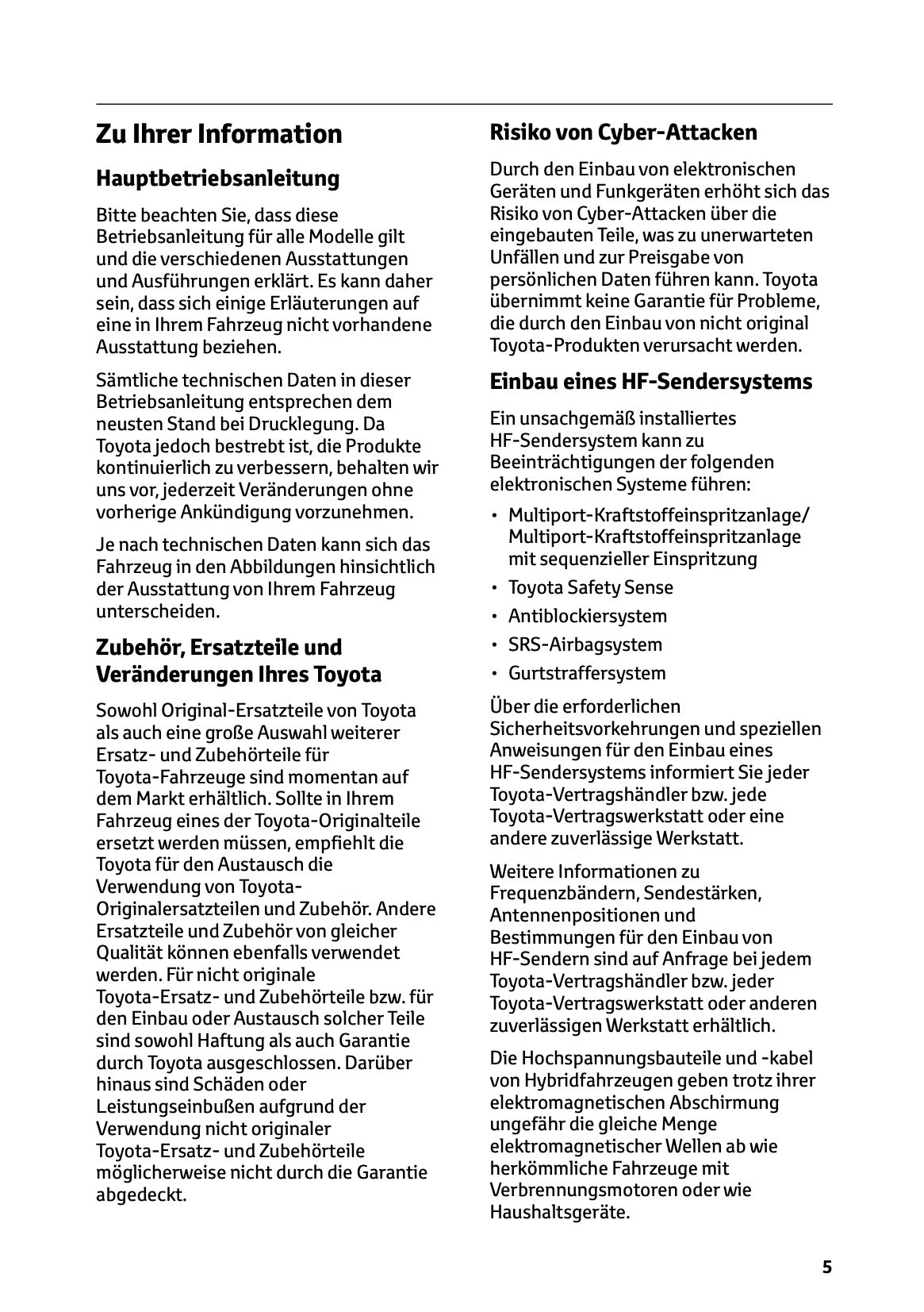 2025 Toyota Corolla Hybrid Hatchback/Touring Sports Bedienungsanleitung | Deutsch