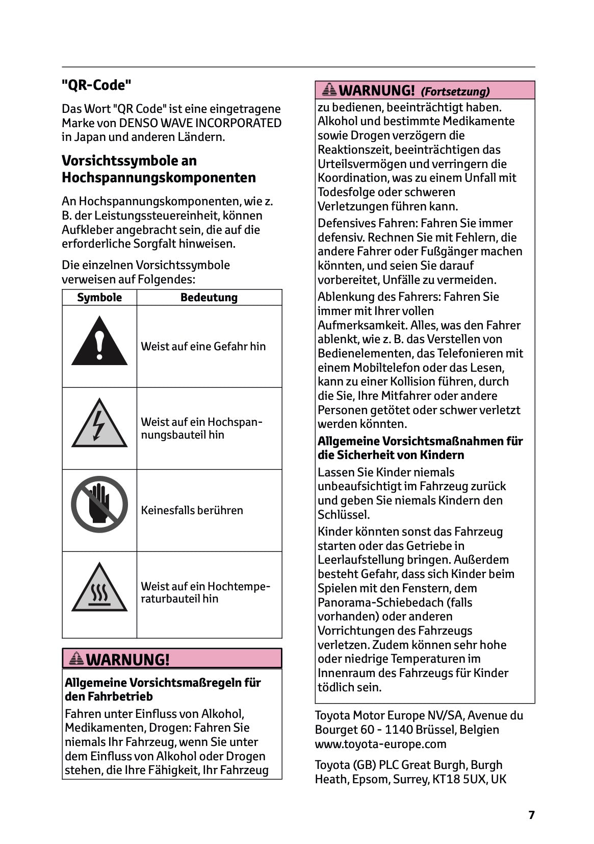 2025 Toyota Corolla Hybrid Hatchback/Touring Sports Bedienungsanleitung | Deutsch