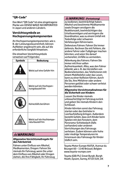 2025 Toyota Corolla Hybrid Hatchback/Touring Sports Bedienungsanleitung | Deutsch