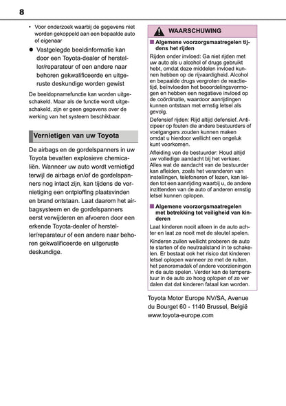 2020-2022 Toyota Corolla Hatchback/Touring Sports Owner's Manual | Dutch