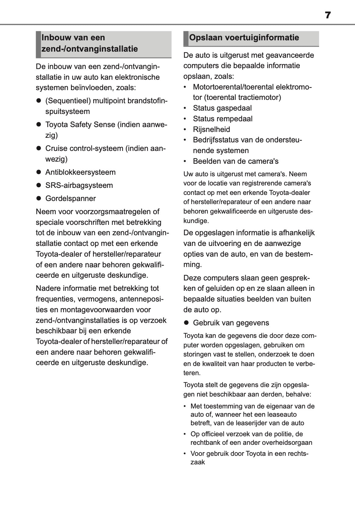 2020-2022 Toyota Corolla Hatchback/Touring Sports Owner's Manual | Dutch