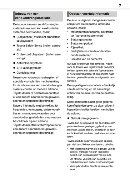 2020-2022 Toyota Corolla Hatchback/Touring Sports Owner's Manual | Dutch