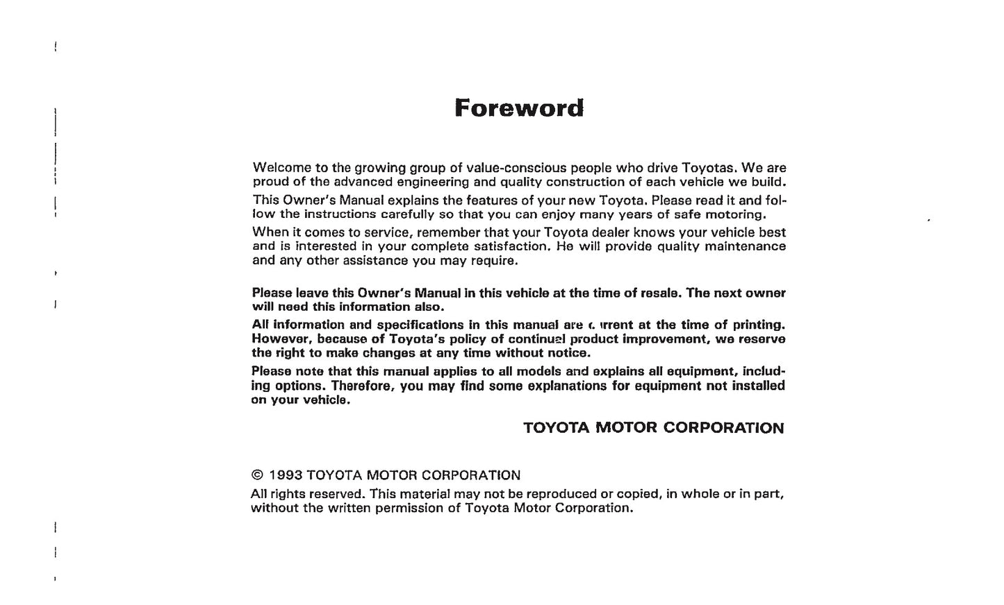 1993 Toyota MR2 Owner's Manual | English