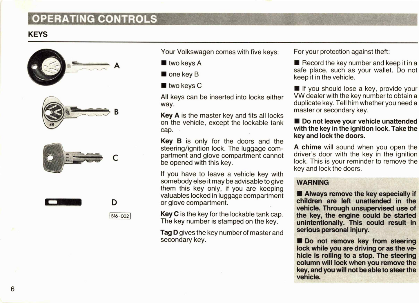 1988 Volkswagen Cabriolet Owner's Manual | English