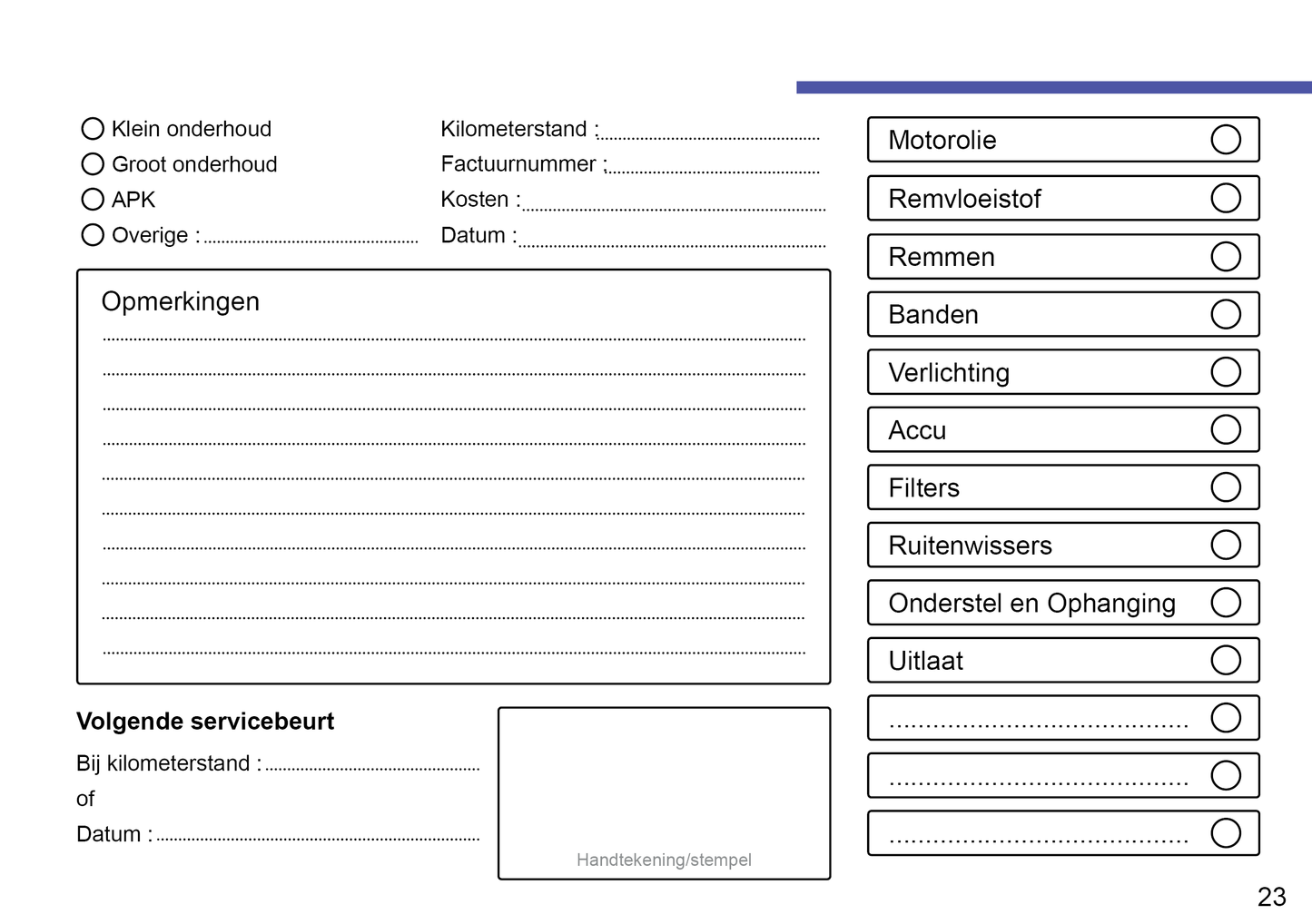 Onderhoudsboekje voor Opel