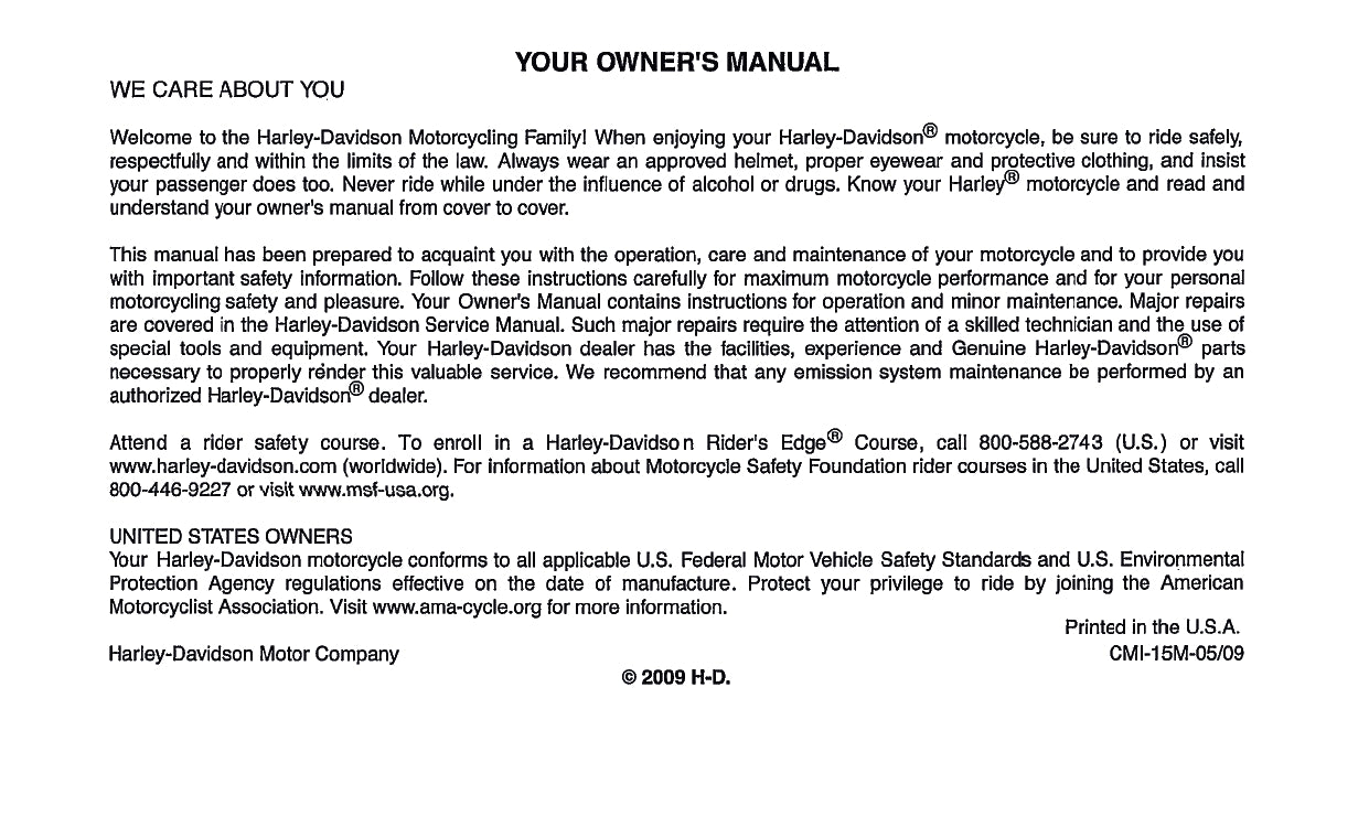 2010 Harley Davidson Dyna Bedienungsanleitung | Englisch