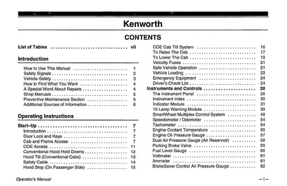 1996-2003 Kenworth K100/W900/T600/T800/C500 Gebruikershandleiding | Engels
