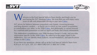 1998 Ford Mustang SVT Cobra Owner's Manual | English