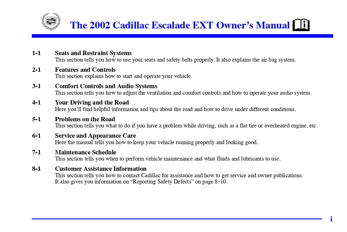 2002 Cadillac Escalade EXT Bedienungsanleitung | Englisch