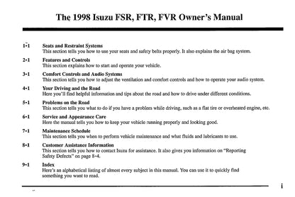 1998 Isuzu FSR / FTR / FVR Owner's Manual | English