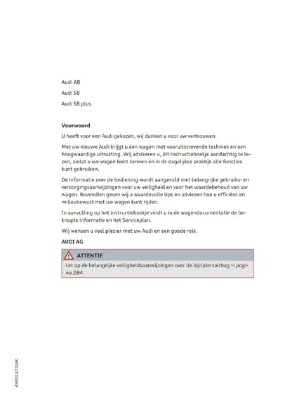 2014 - 2017 Audi A8 / S8 / S8 Plus Owner's Manual | Dutch