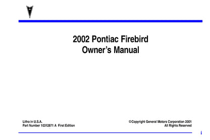 2002 Pontiac Firebird Manuel du propriétaire | Anglais