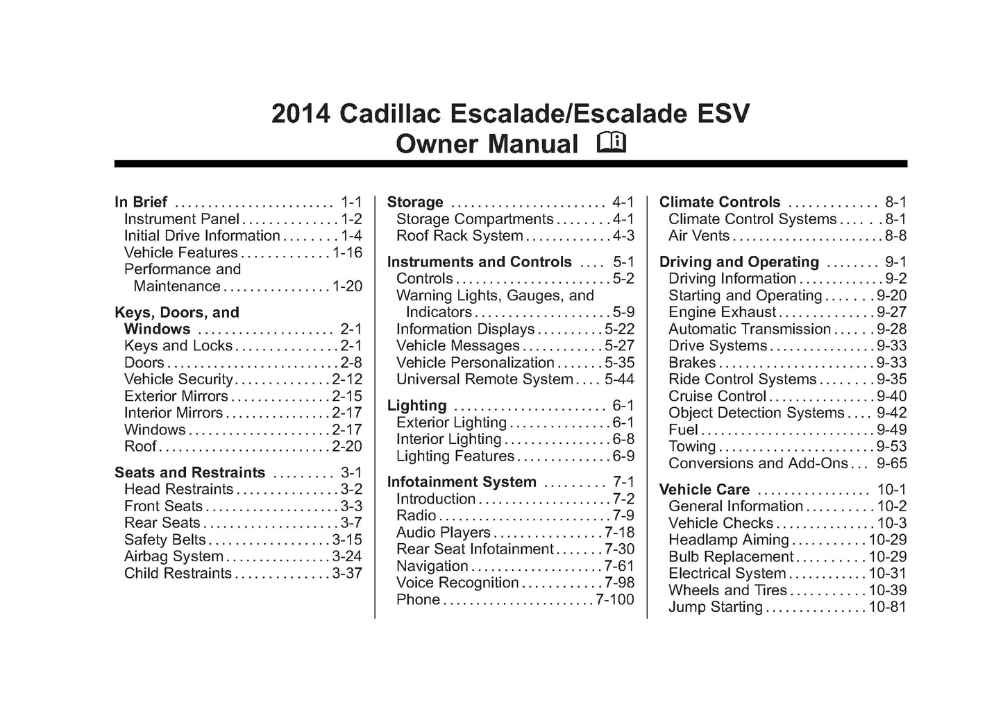 2014 Cadillac Escalade / ESV Manuel du propriétaire | Anglais