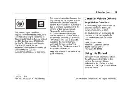 2014 Cadillac Escalade / ESV Owner's Manual | English