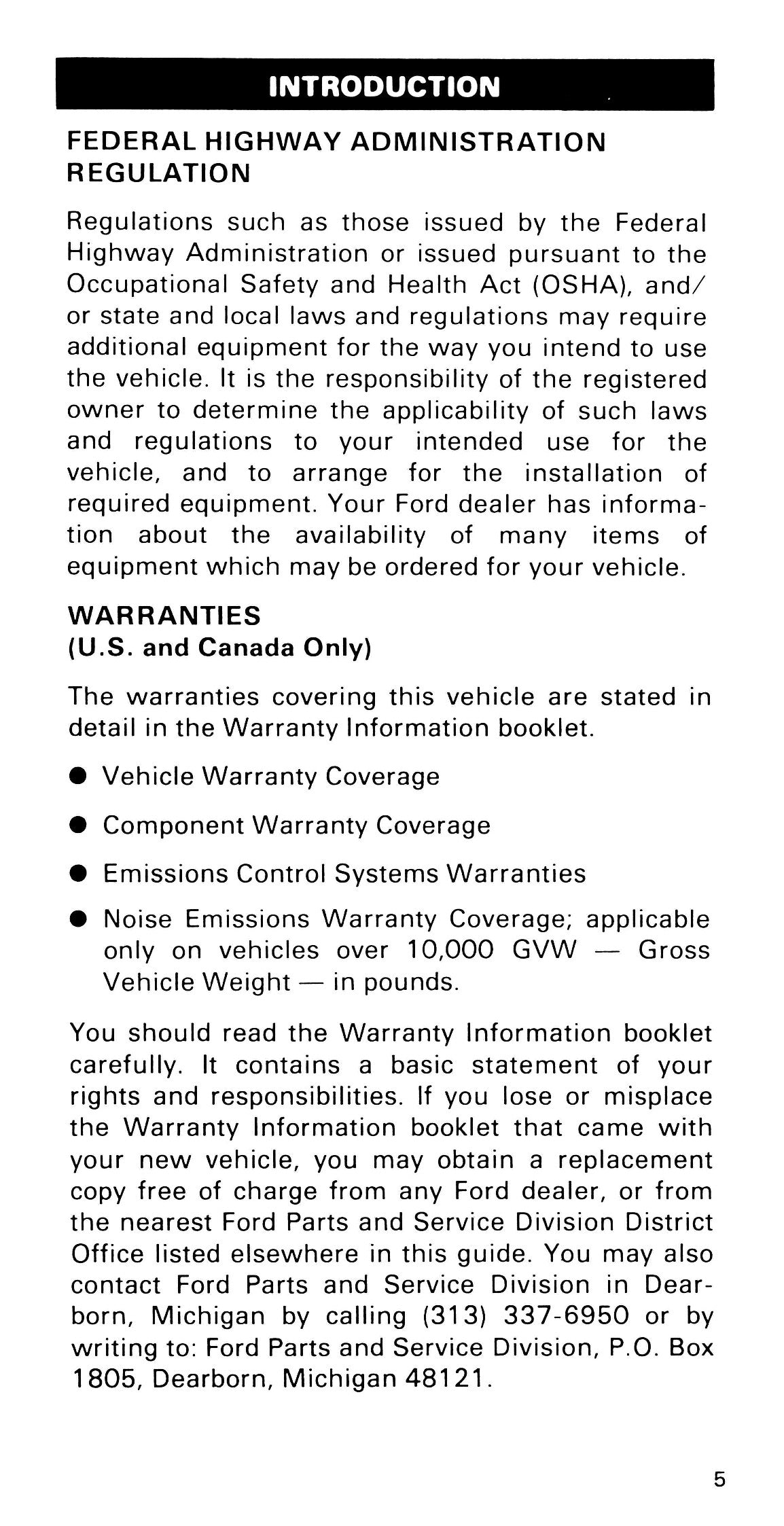 1985 Ford Medium Duty / 600 / 700 / 7000 Owner's Manual | English