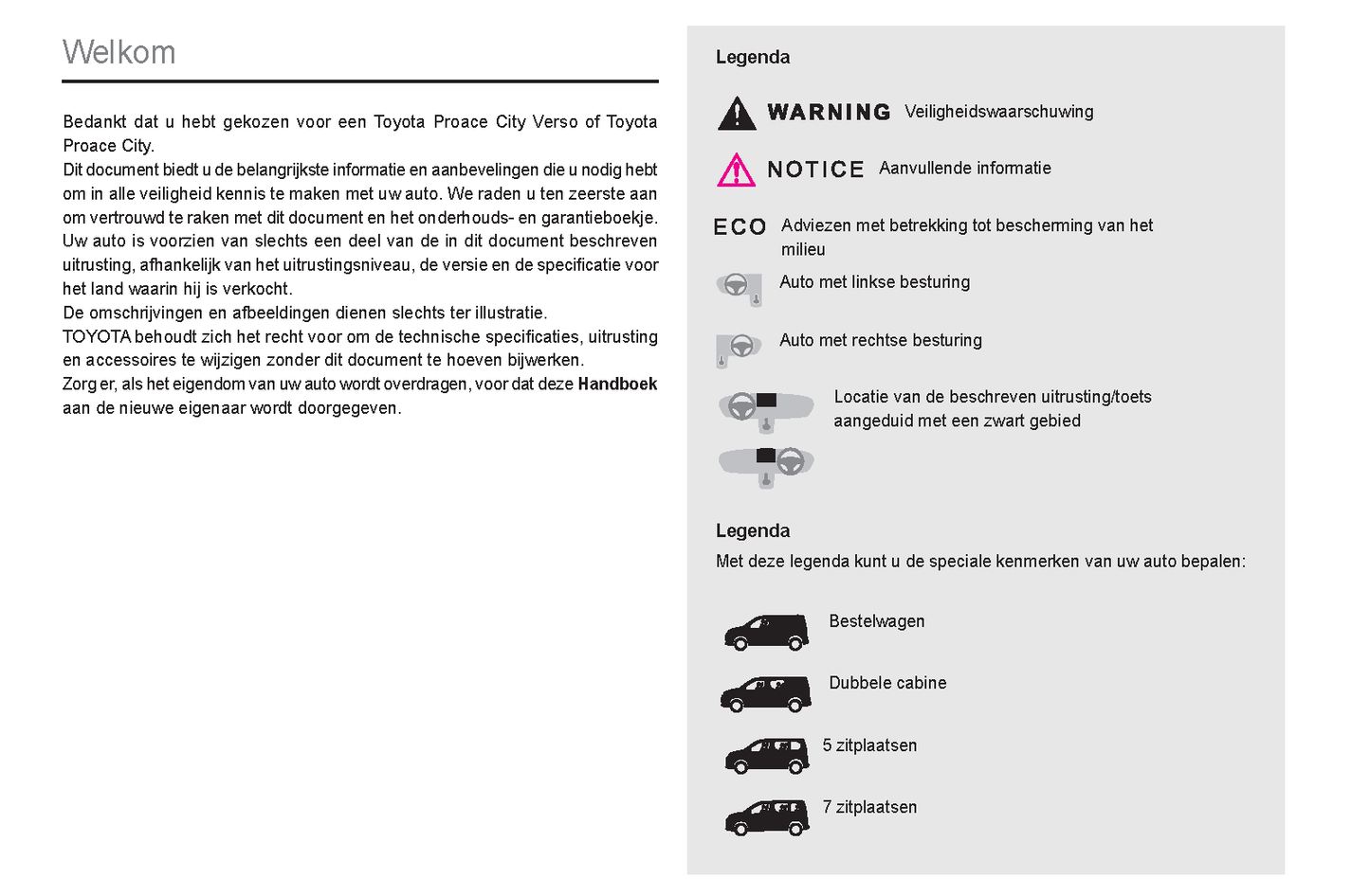 2021-2024 Toyota Proace City/Proace City Verso/Proace City Electric/Proace City Verso Electric Owner's Manual | Dutch