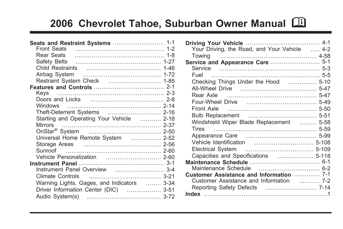 2006 Chevrolet Suburban/Tahoe Gebruikershandleiding | Engels