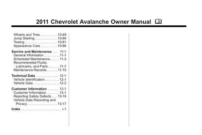 2011 Chevrolet Avalanche Bedienungsanleitung | Englisch