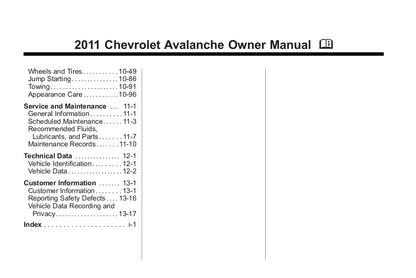 2011 Chevrolet Avalanche Gebruikershandleiding | Engels