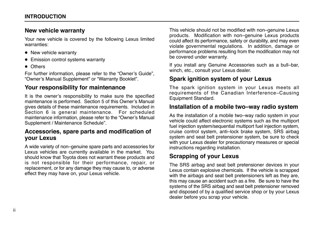 2001 Lexus LX 470 Gebruikershandleiding | Engels