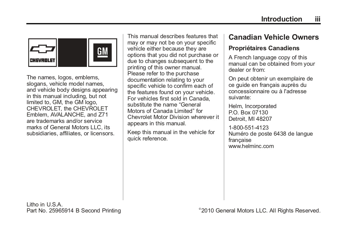 2011 Chevrolet Avalanche Bedienungsanleitung | Englisch