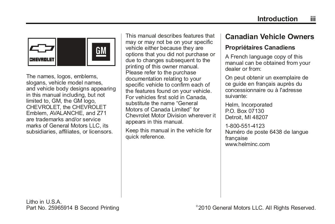 2011 Chevrolet Avalanche Gebruikershandleiding | Engels