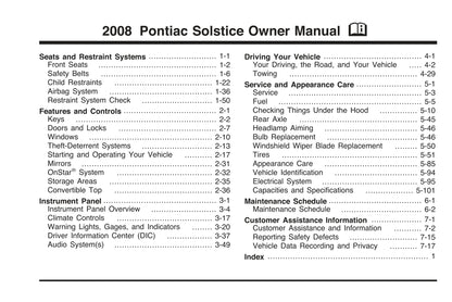 2008 Pontiac Solstice Owner's Manual | English