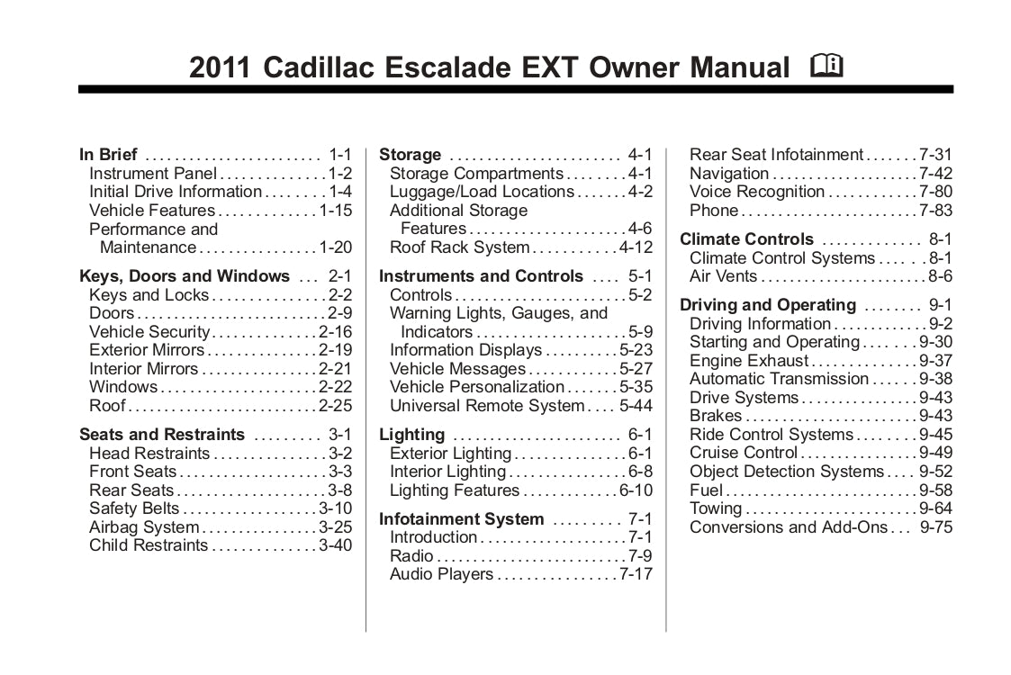 2011 Cadillac Escalade EXT Bedienungsanleitung | Englisch