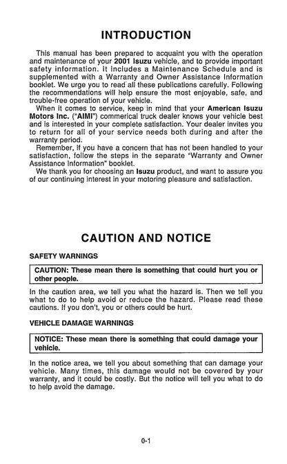 2001 Isuzu NPR / NQR Diesel Owner's Manual | English