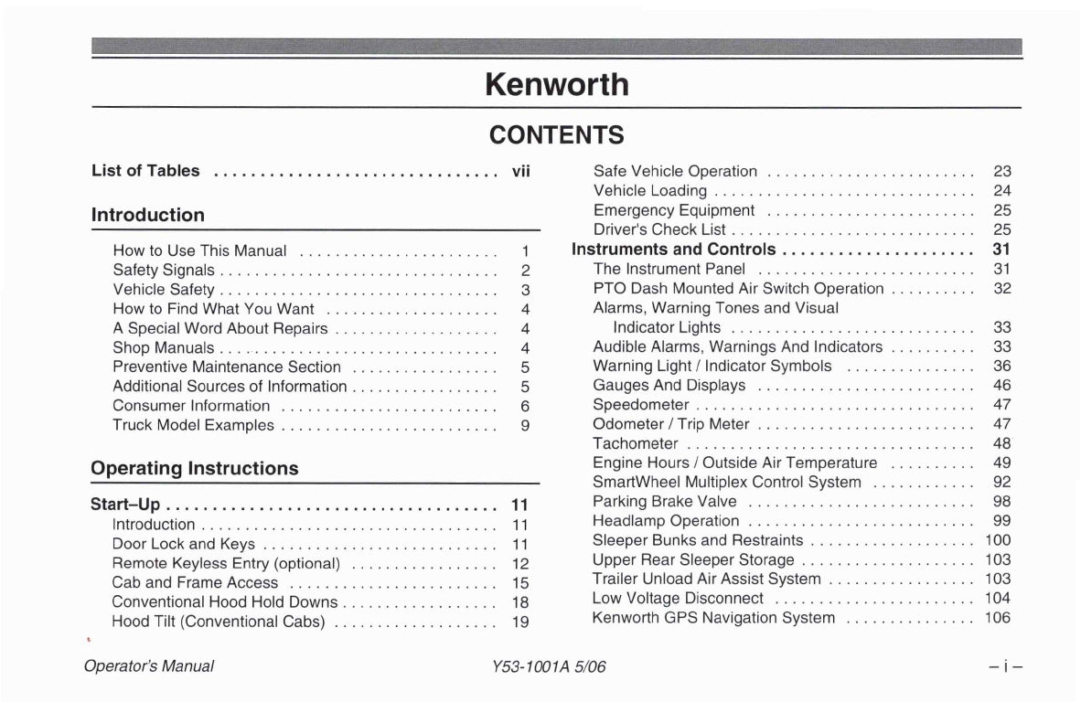 2004-2010 Kenworth W900/T600/T660/T800/C500 Gebruikershandleiding | Engels
