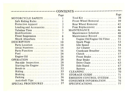 1982 Honda Nighthawk 650 Gebruikershandleiding | Engels
