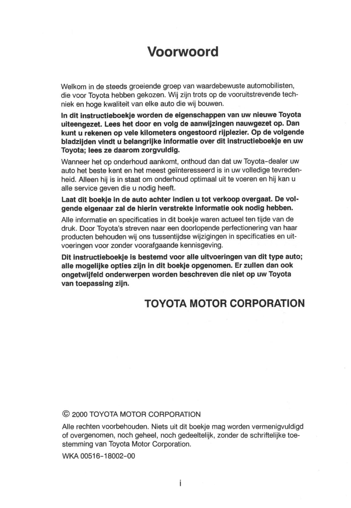 2000-2001 Toyota Prius Owner's Manual | Dutch